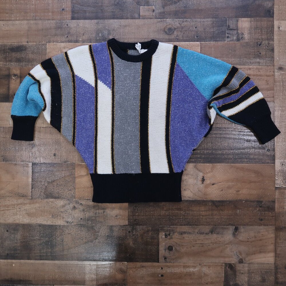 jason maxwell Black, White, Purple, Blue Striped Women's Sweater